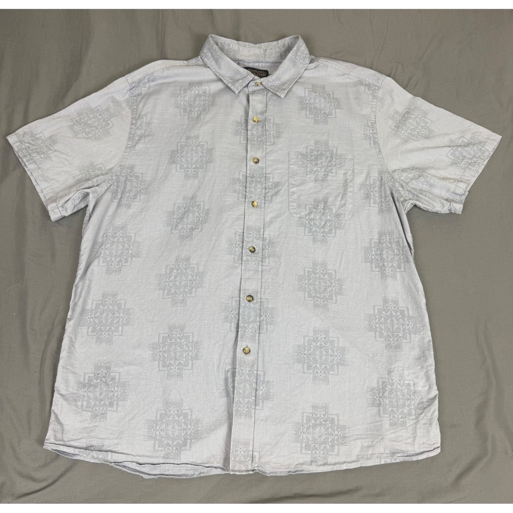 Pendleton Mens XL S/S Button Up Casual Shirt Blue Grey Geometric Tribal Print